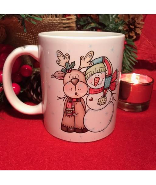 Caneca de Natal - Boneco de Neve e Rena